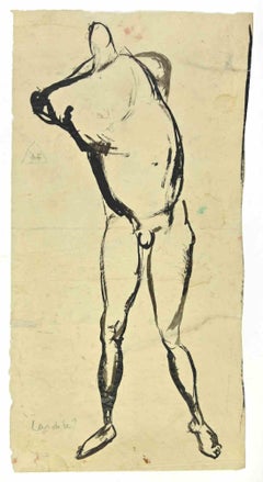 Posing Male Nude - Drawing - Mid 20th century