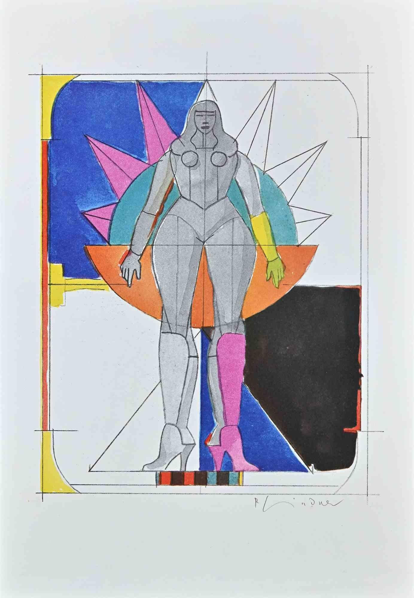 Helios In Boots In Colors is a mixed media artwork realized by Richard Lindner in the 1970s.

Pencil and watercolor on paper.

Hand-signed on the lower.

Very good conditions.

Richard Lindner   (1901 – 1978) was a German-American painter known for