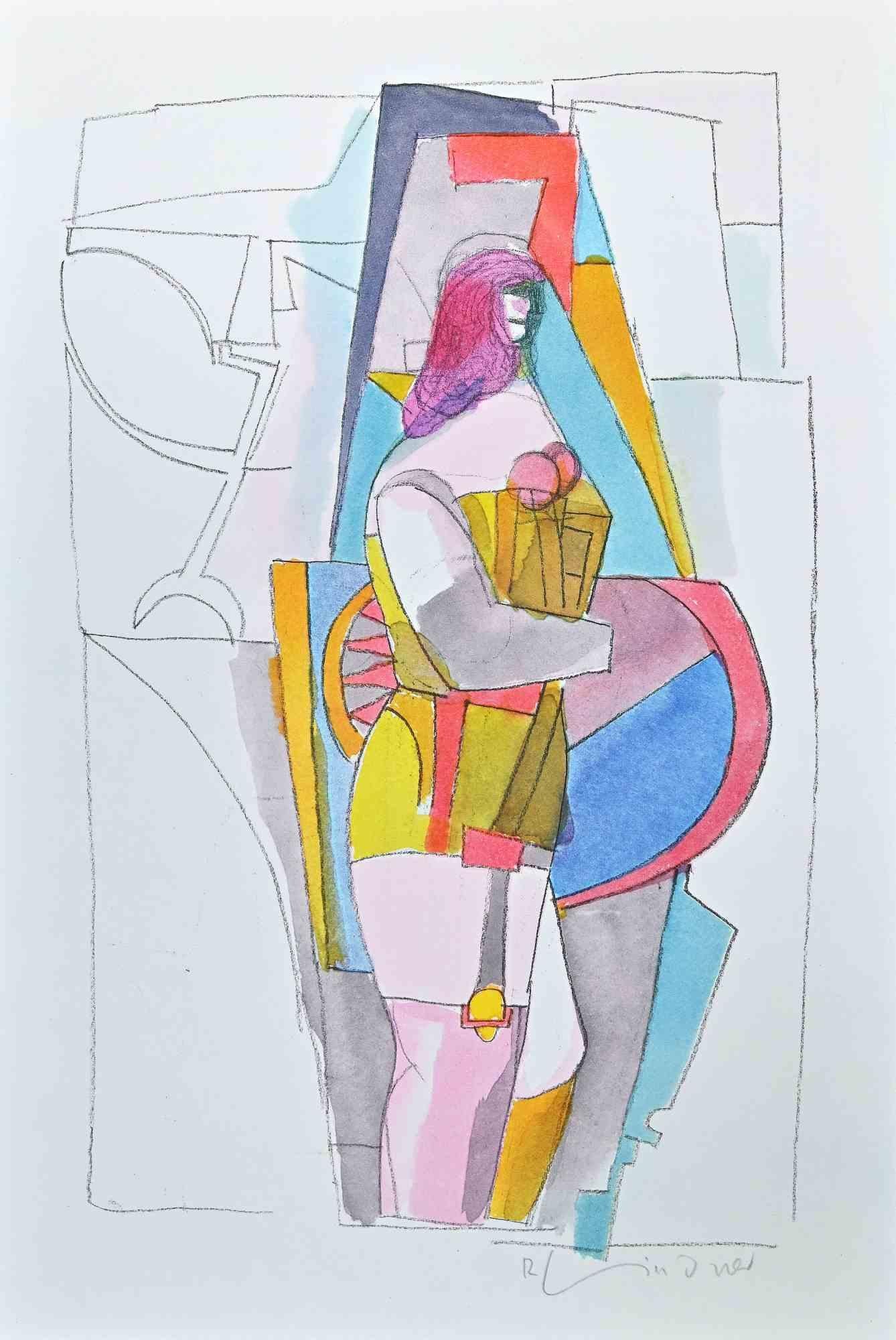 Mechanisches Gehäuse  In Farben – Zeichnung von Richard Lindner – 1970er Jahre