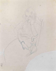La fille - Crayon  Dessin  - Fin du XIXe siècle.