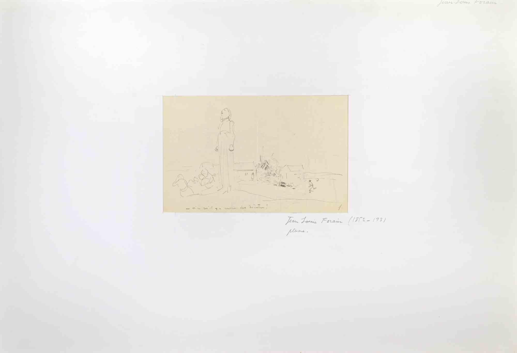 Mourning - Drawing by Jean-Luis Forain - Late 19th century