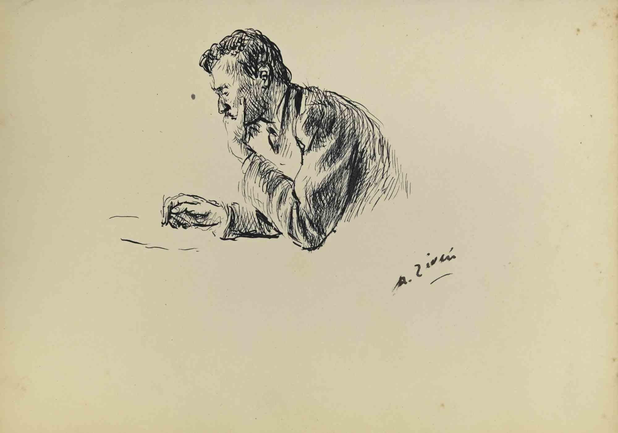 L'Uomo che scrive è un disegno originale realizzato da Alberto Ziveri negli anni Trenta.

Inchiostro su carta.

Firmato a mano.

In buone condizioni con leggero foxing.

L'opera d'arte è rappresentata attraverso abili pennellate magistrali.

Alberto