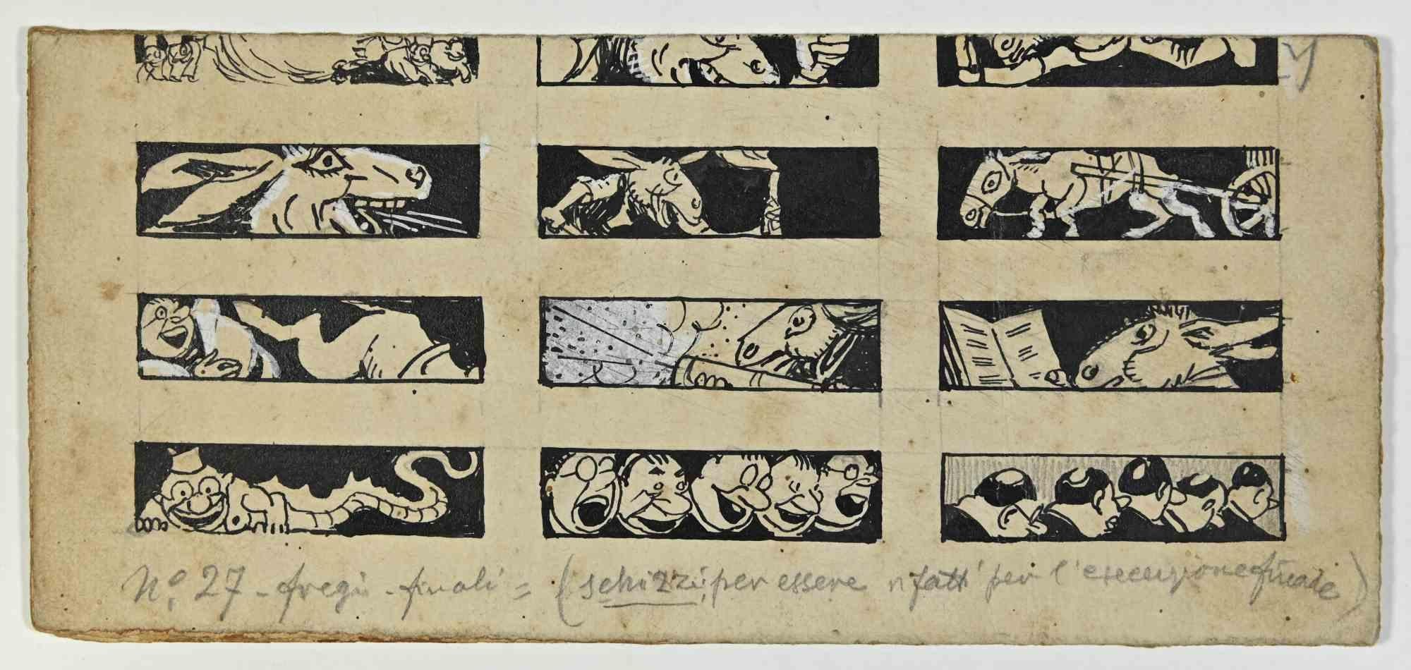 Donkey and Figures - Drawing - Début du 20e siècle