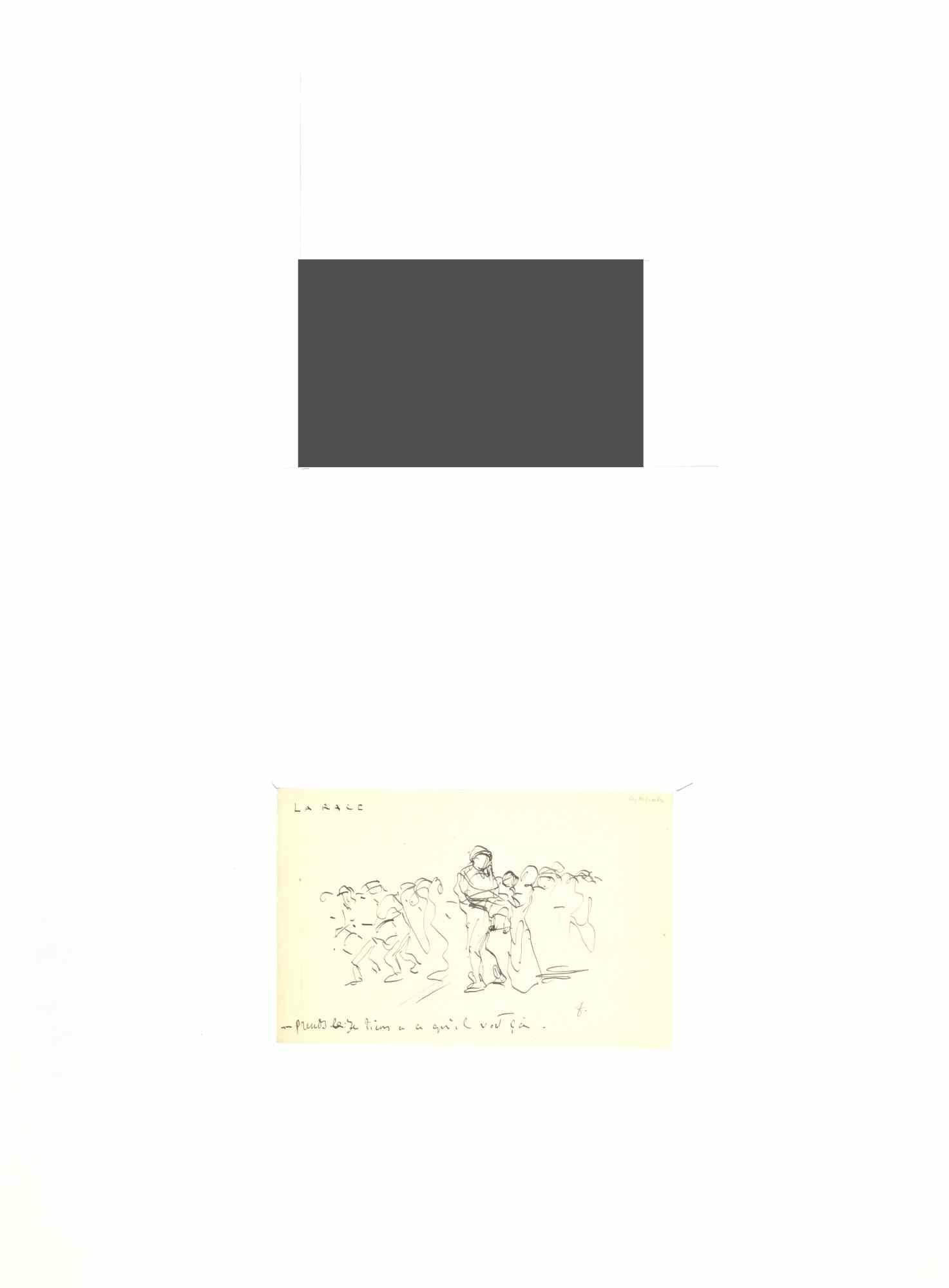 Taking the Child - Drawing by Jean-Luis Forain - Late 19th century For Sale 1