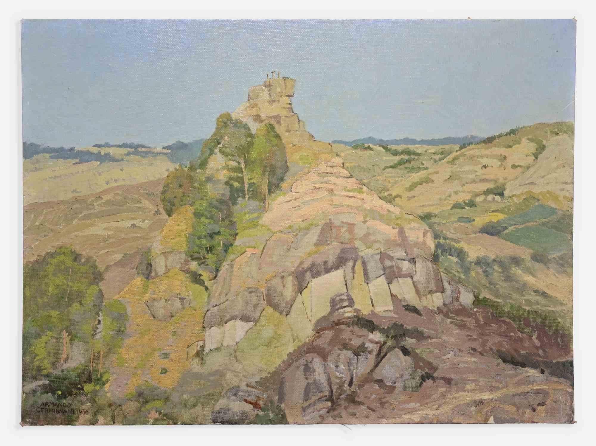 Landschaftslandschaft – Zeichnung von Armando Cermignani – 1930