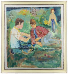 Una giornata in campagna - Acquerello su carta di Sirio Pellegrini - Anni '60