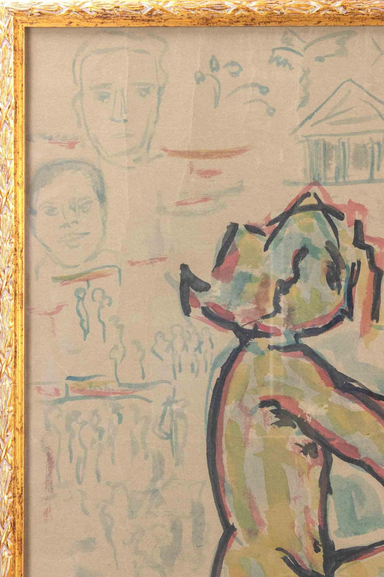 Violence and Revolutions - Watercolor on paper by Sirio Pellegrini - 1973 For Sale 1
