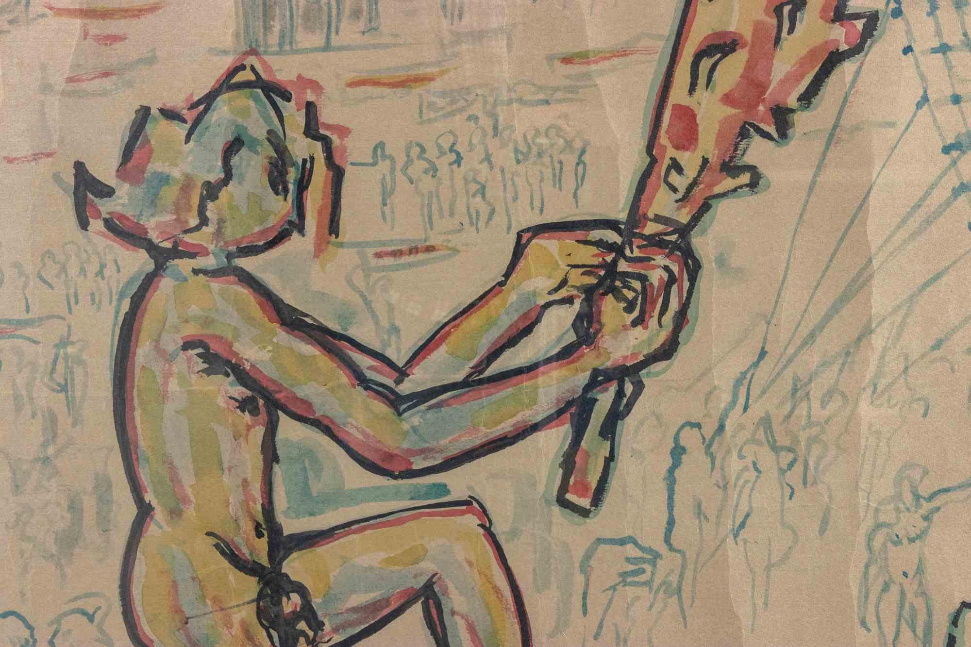 Violence and Revolutions - Watercolor on paper by Sirio Pellegrini - 1973 For Sale 2