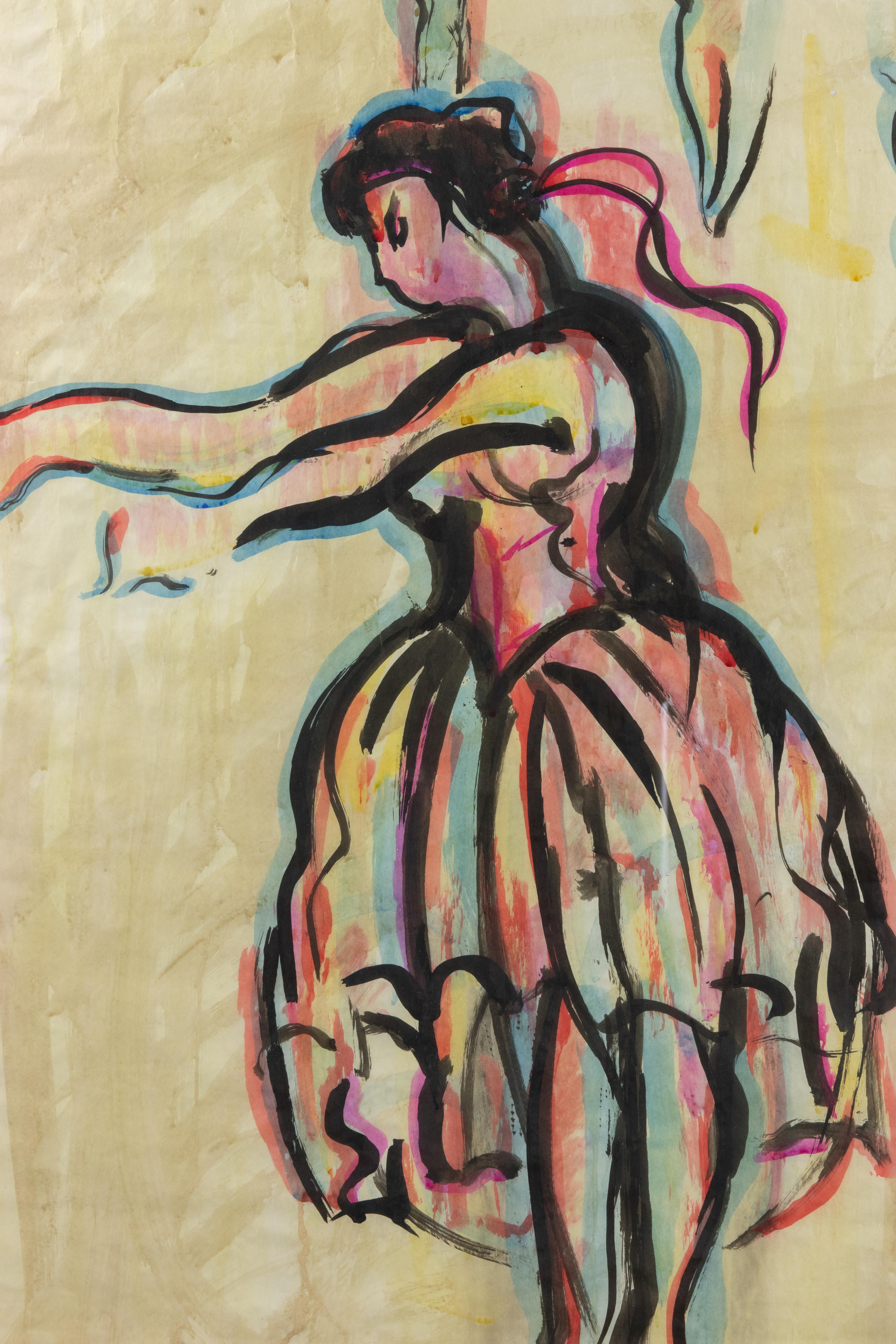 Ballerina, aquarelle de Sirio Pellegrini, années 1960 en vente 1