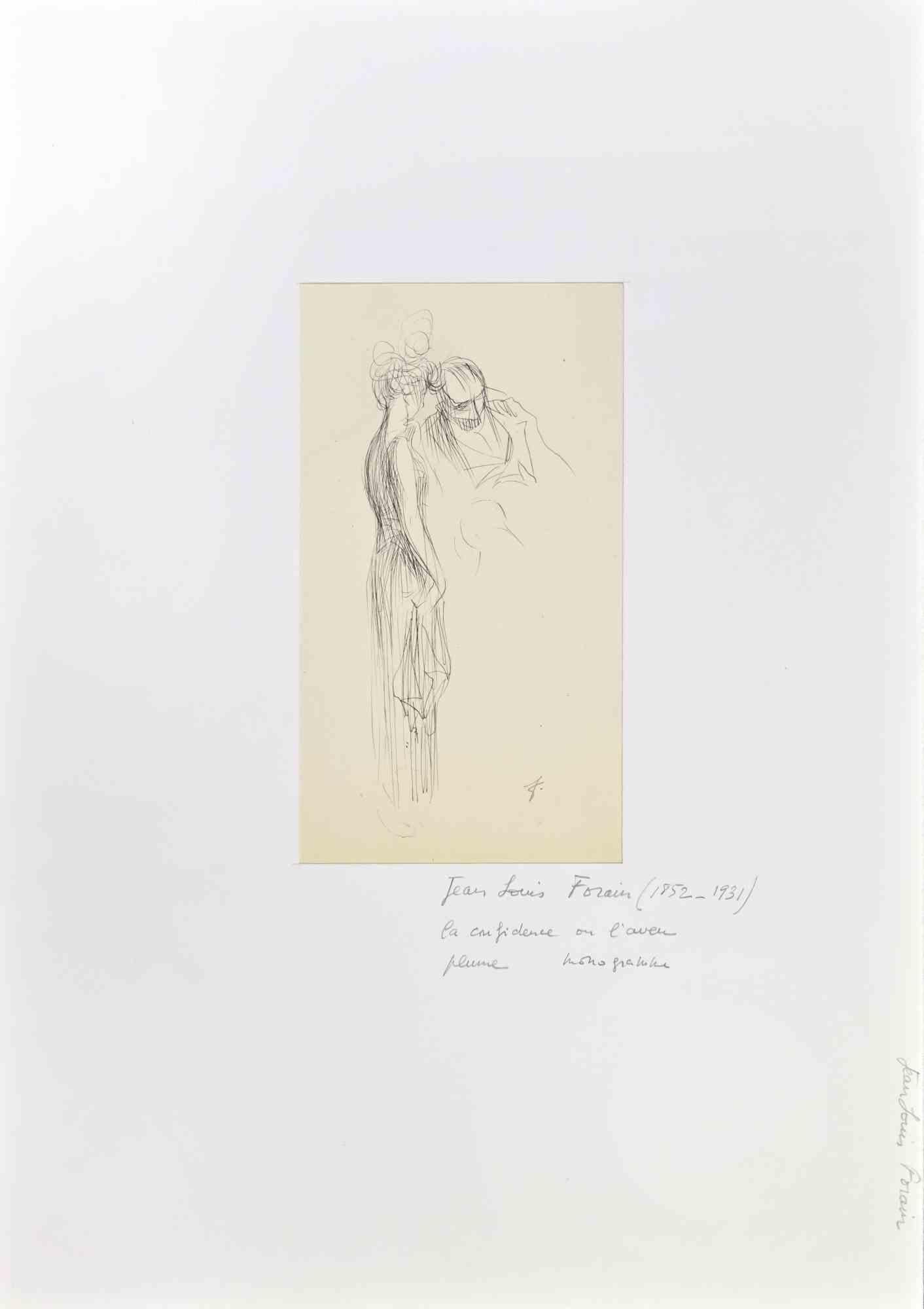 Figurative Art Jean-Luis Forain - The Whisper - Dessin de Jean Forain - Fin du 19e siècle