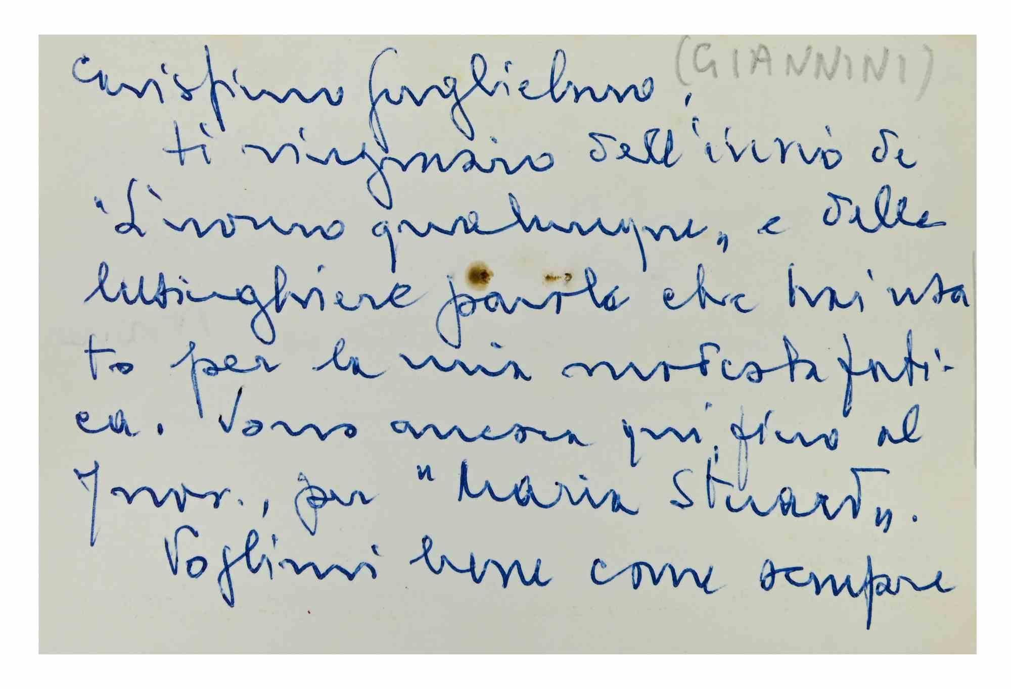 Mario Giannini Nota scritta a mano su carta realizzata nel XX secolo

Buone condizioni, con leggero foxing.

Mario Giannini è nato nel 1920 a Roma, Lazio, Italia. An He è stato un attore, conosciuto per La prima donna che passa (1940)