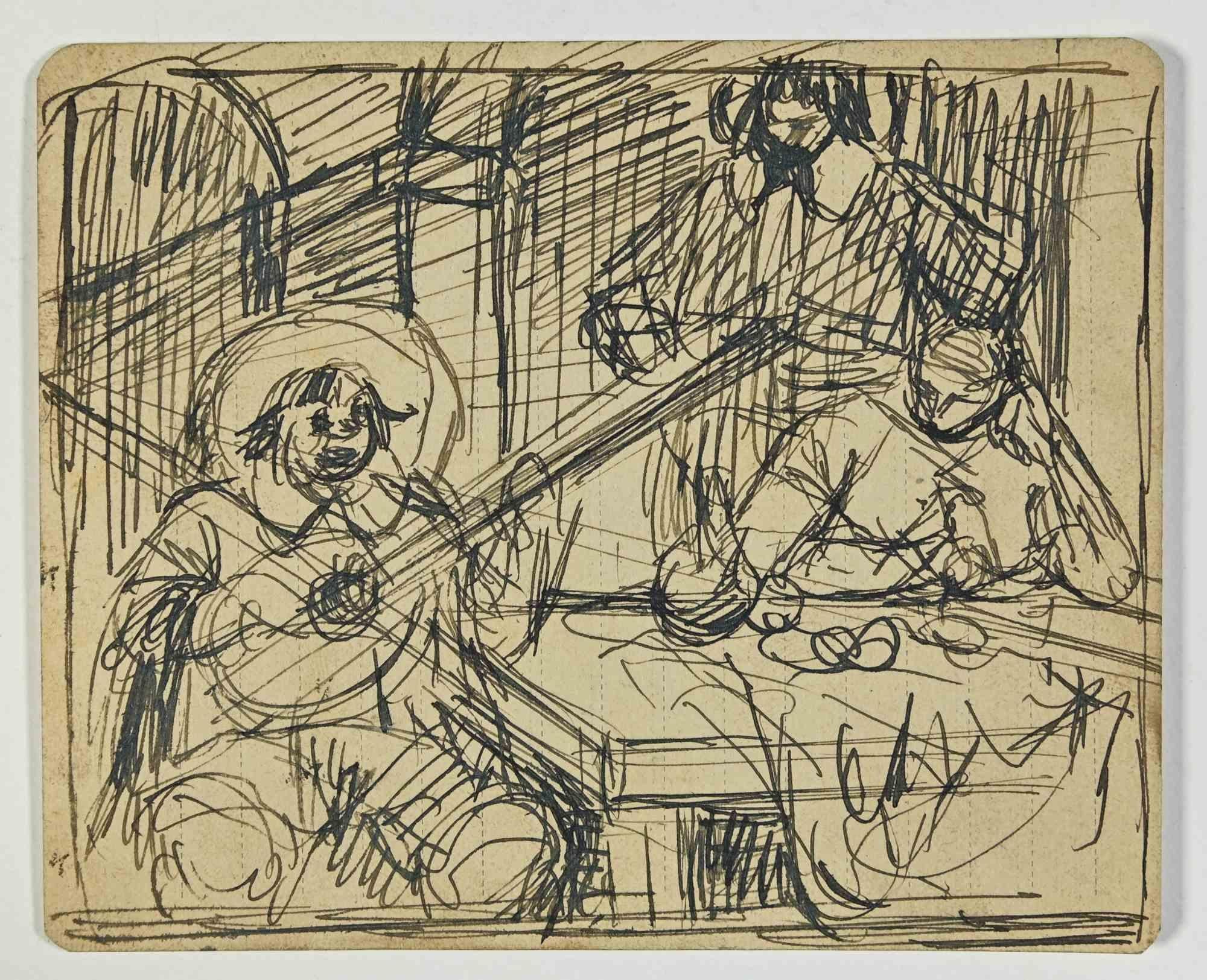 Players - Drawing by Gabriele Galantara - Early 20th century