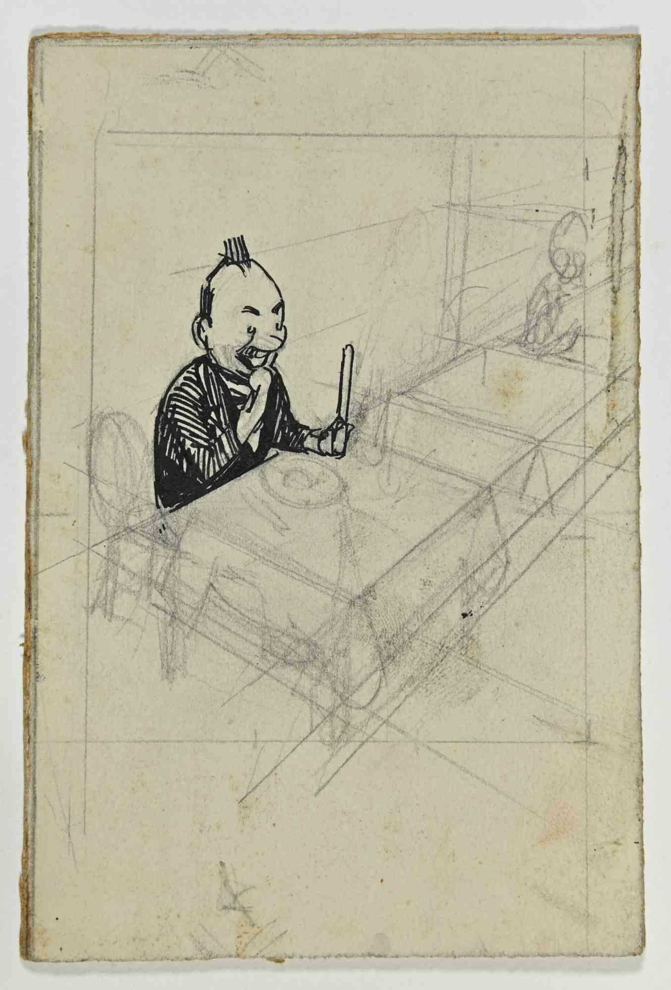 La Faim est un dessin réalisé par Gabriele Galantara au début du 20e siècle. 

Crayon et encre de chine sur papier

Bon état.