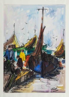 Marine Scene - Drawing - 1970s
