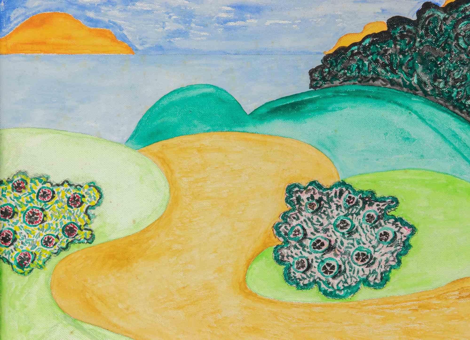 Das Meer und der Kiefernwald – Zeichnung von Romualdo Battaglia – 1978 im Angebot 1