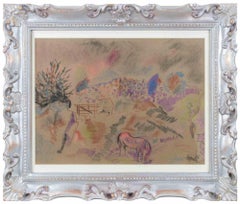 Caballo pastando - Pintura al óleo de Sirio Pellegrini - Años 60