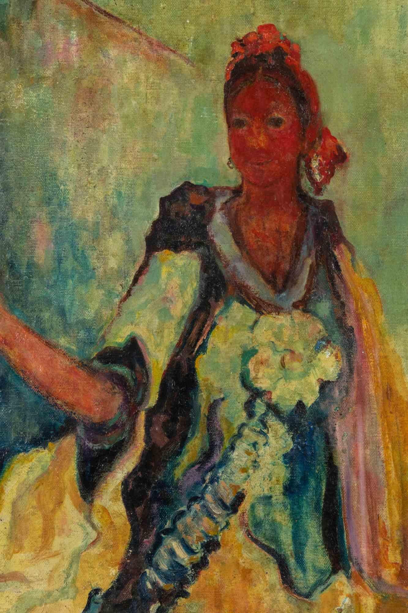 Spanisches Mädchen – Ölpastell auf Papier von Sirio Pellegrini – 1960er Jahre im Angebot 1