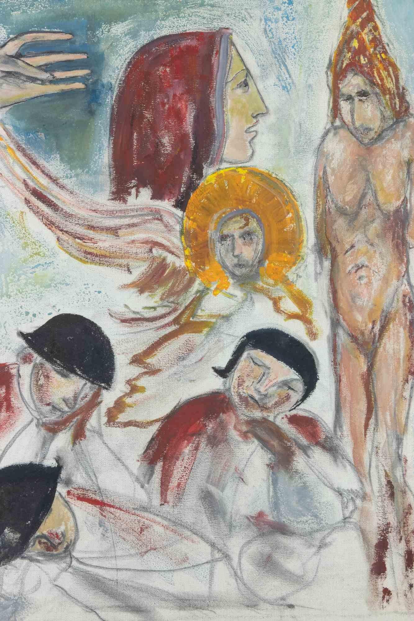 Characters - Mixed Media on Paper by Sirio Pellegrini - 1960 For Sale 1