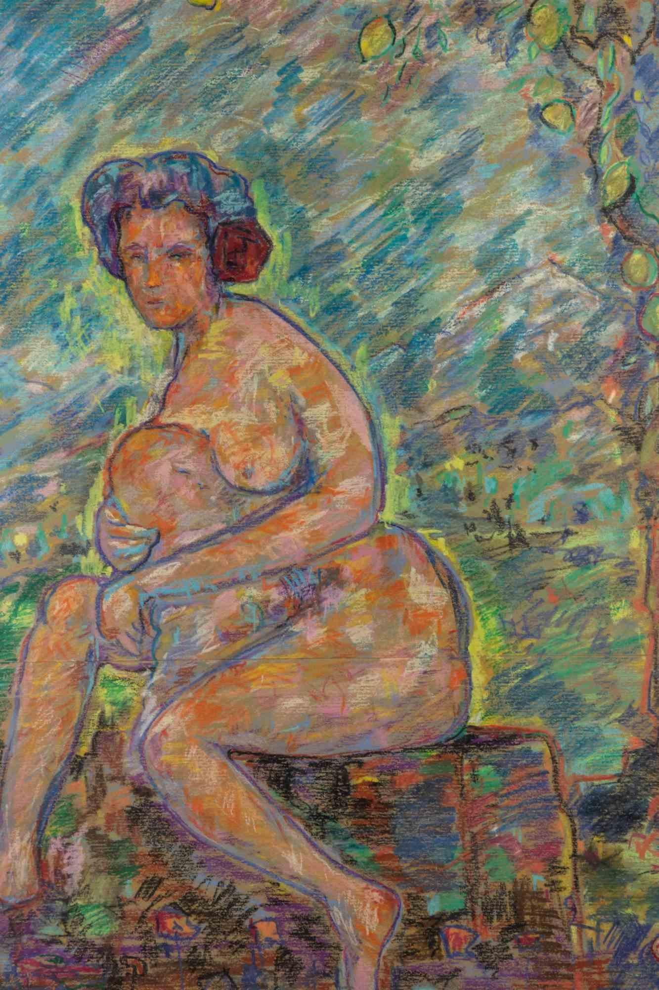Desnudo bajo el árbol - Dibujo de Sirio Pellegrini - Años 60 en venta 1