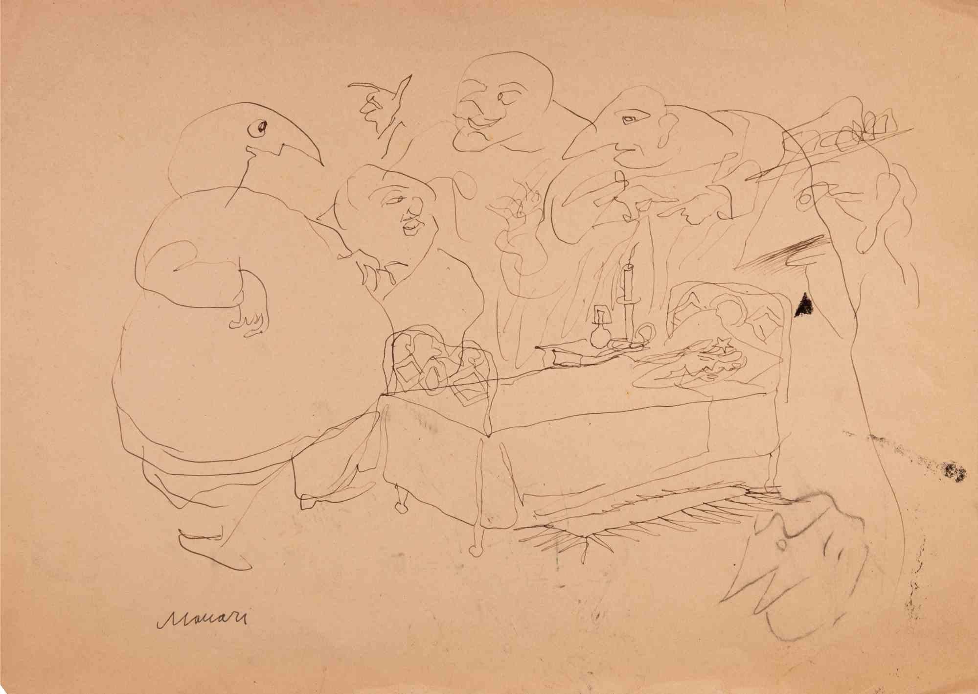 Characters - Drawing by Mino Maccari - mid-20th Century