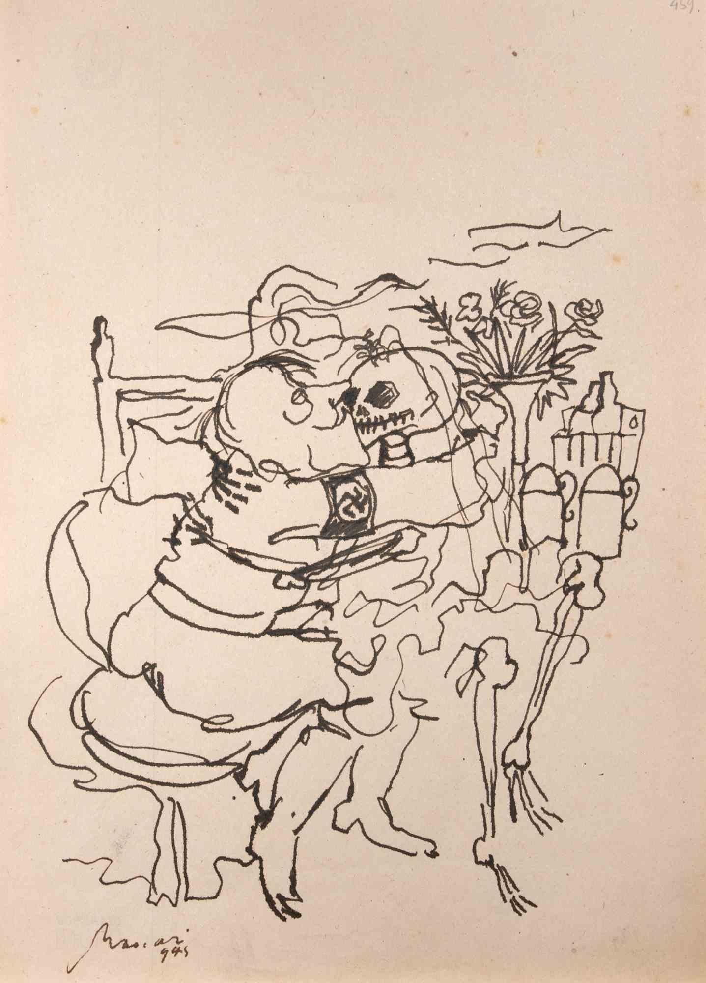 Il bacio mortale - Disegno di Mino Maccari - 1945