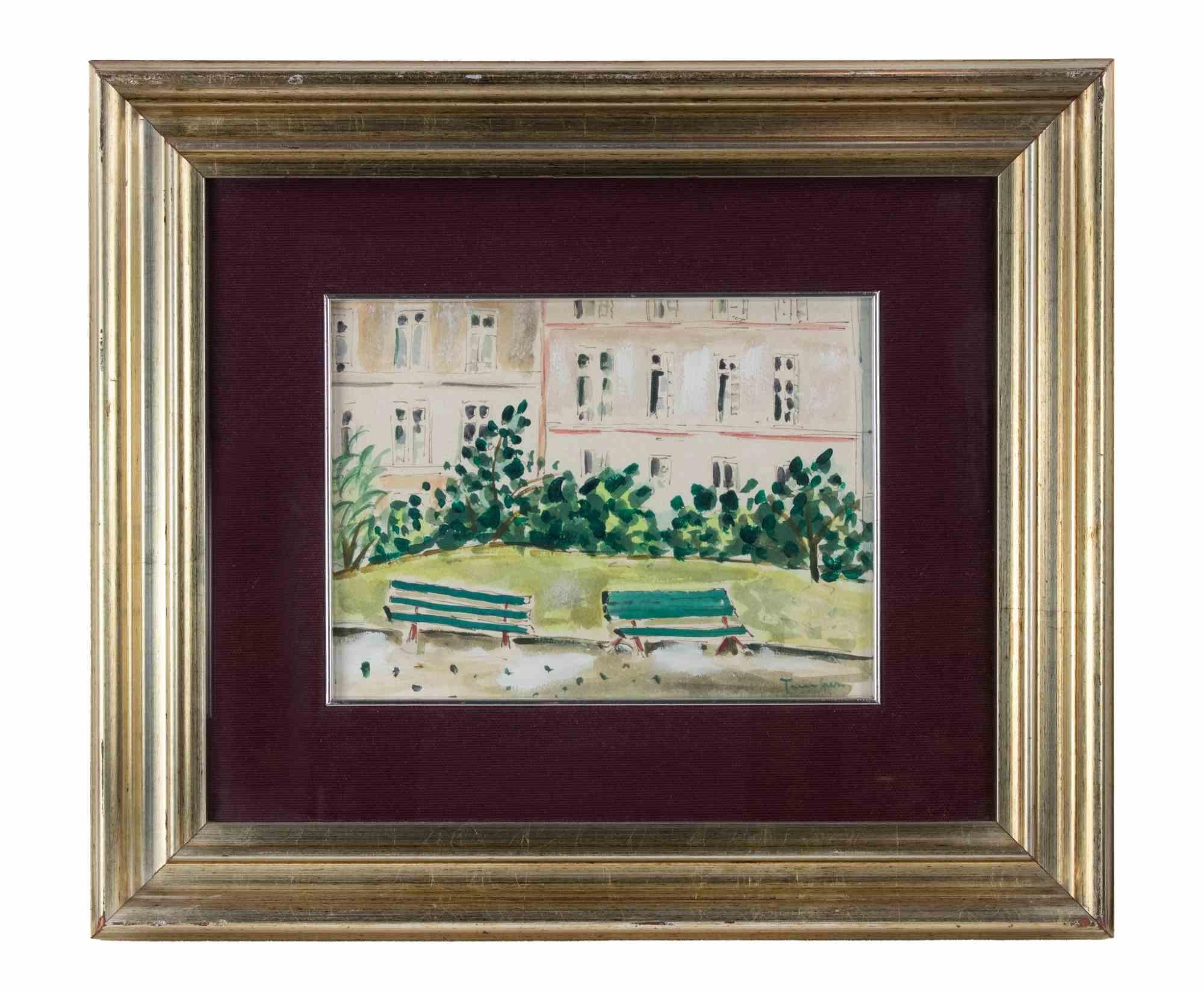 Casas en París - Dibujo de Orfeo Tamburi - Años 50 en venta 1