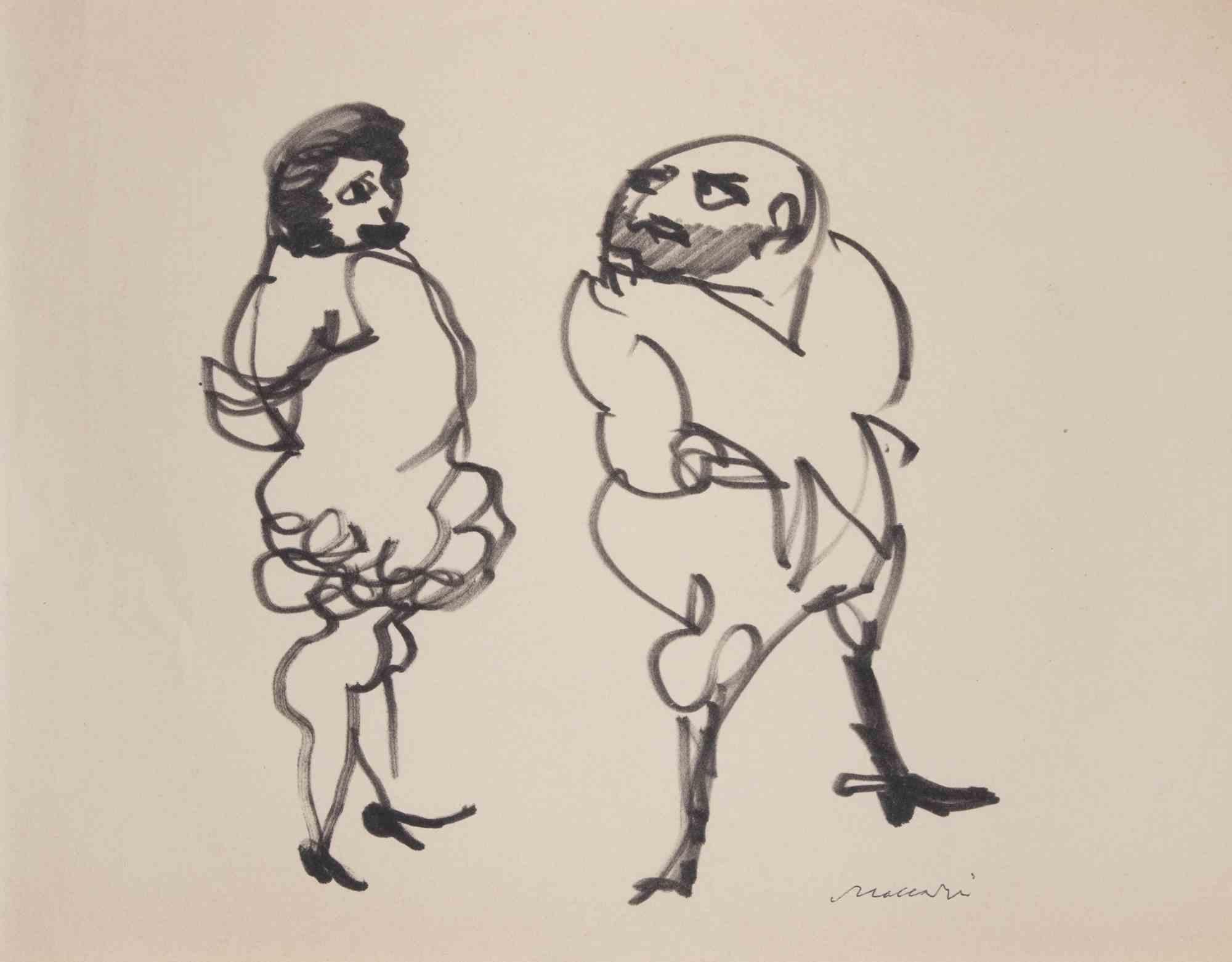 Characters - Drawing by Mino Maccari - 1950 ca.
