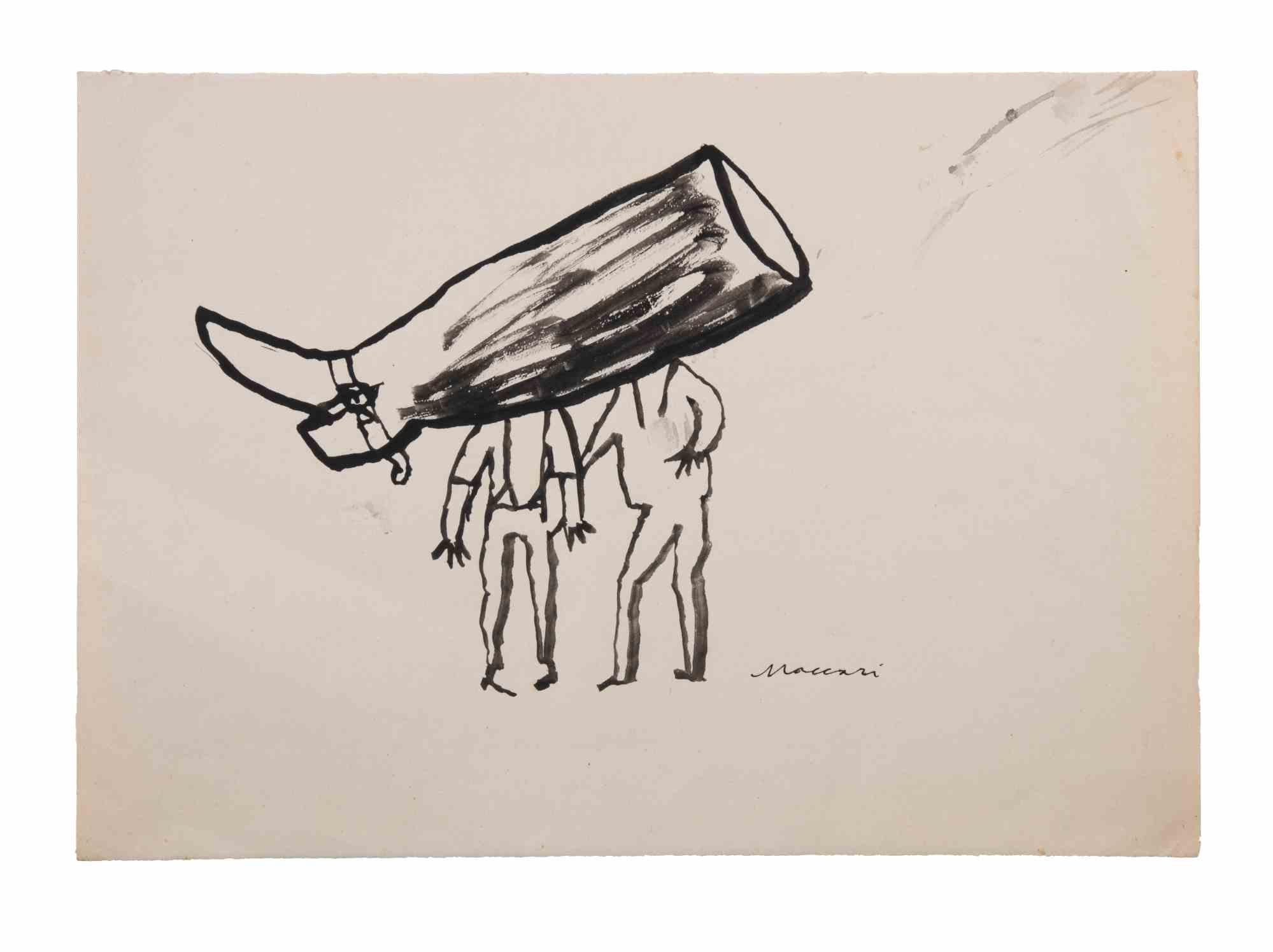The Fixed Idea - Drawing by Mino Maccari - 1940s For Sale 1