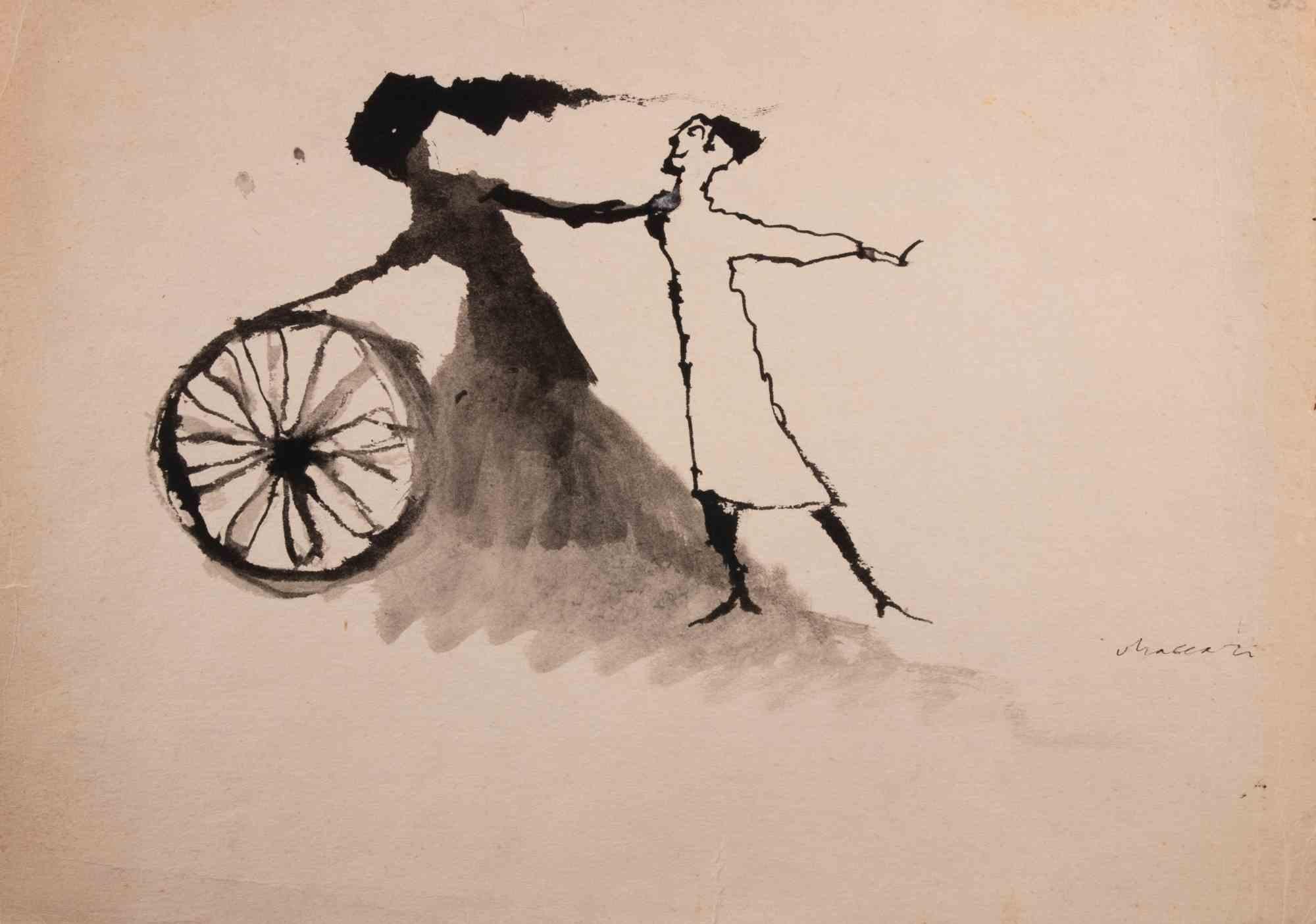 Dessin à l'aquarelle sur papier réalisé par Mino Maccari au milieu du 20e siècle.

Main signée en bas à droite.

Très bon état.