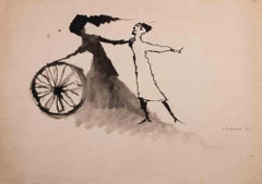 The Ghost and the Wheel – Zeichnung von Mino Maccari – Zeichnung – Mitte des 20. Jahrhunderts