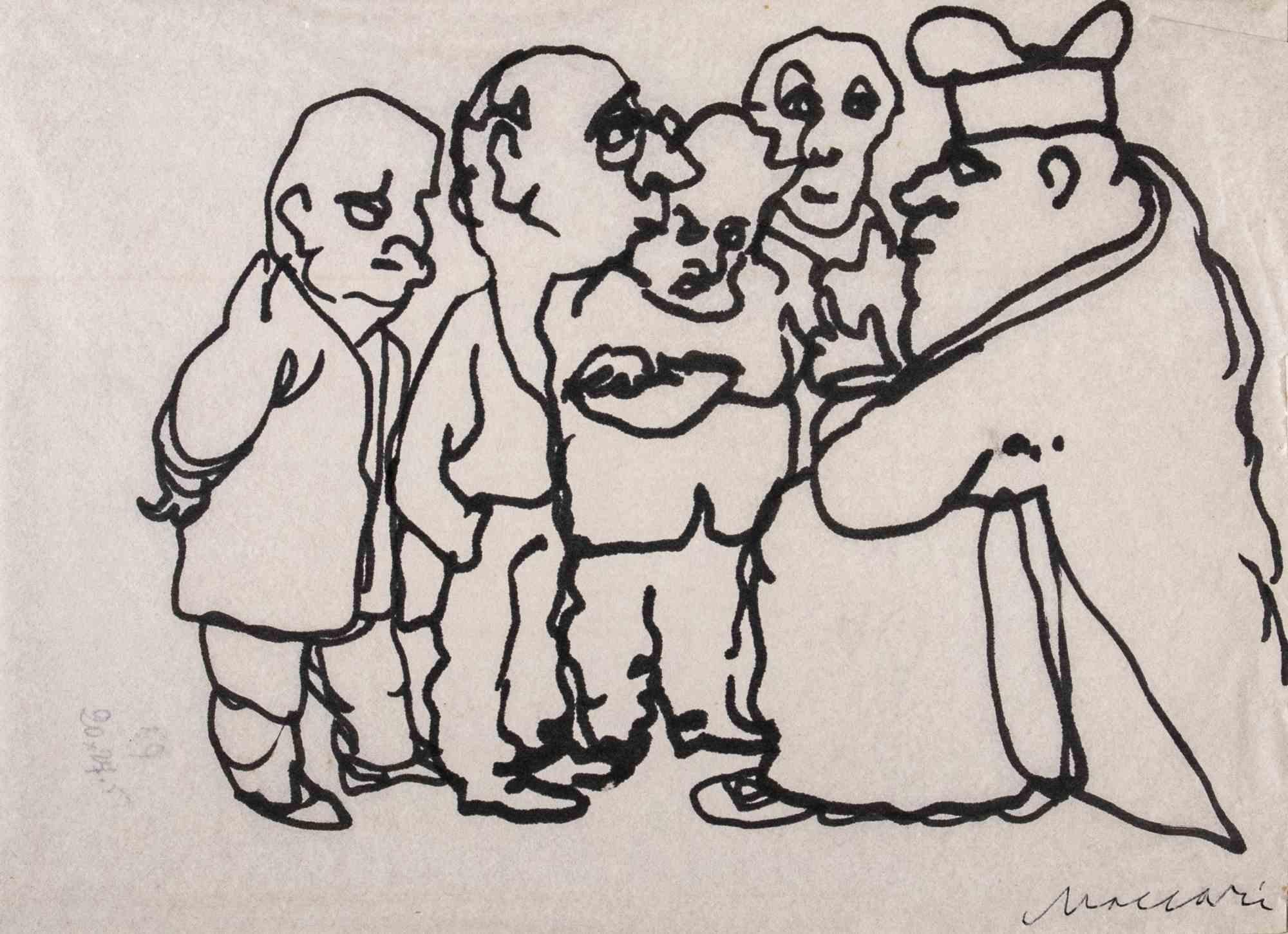 The Consultations - Drawing by Mino Maccari - mid-20th Century