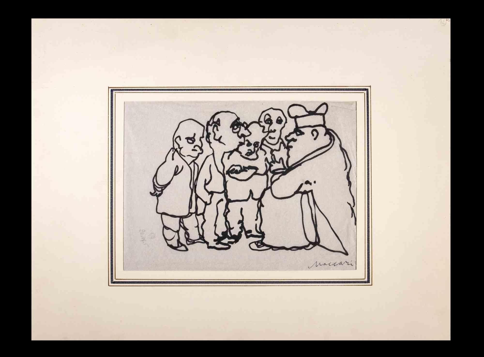 Le consultazioni - Disegno di Mino Maccari - metà del XX secolo in vendita 1