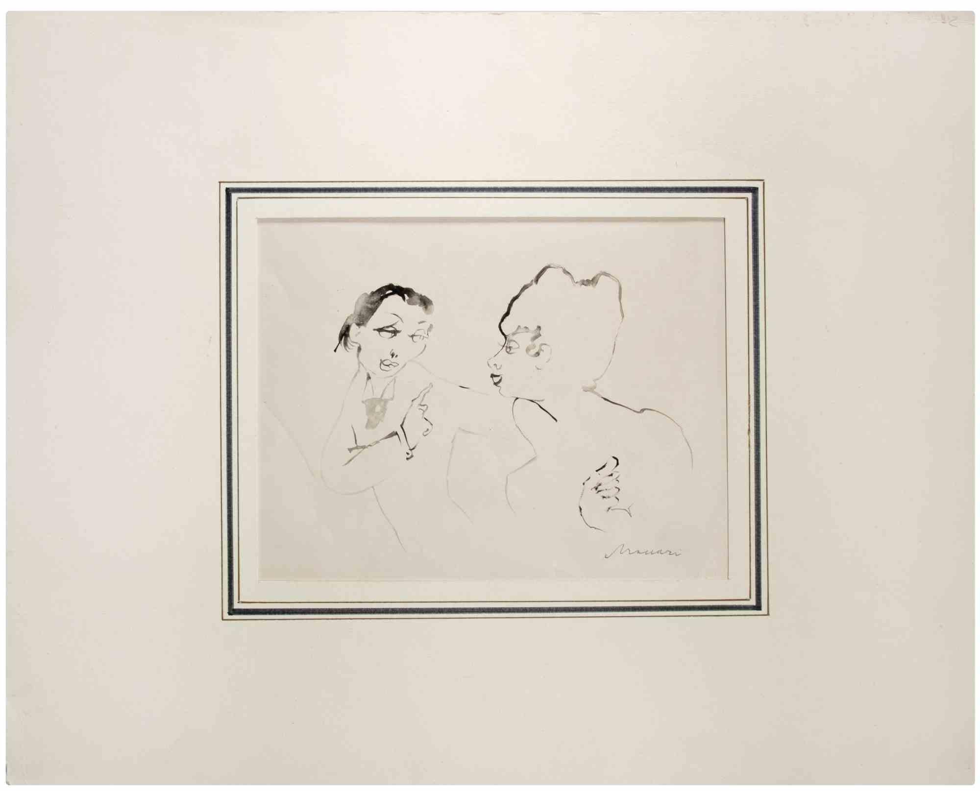 The Couple - Drawing by Mino Maccari - 1940s