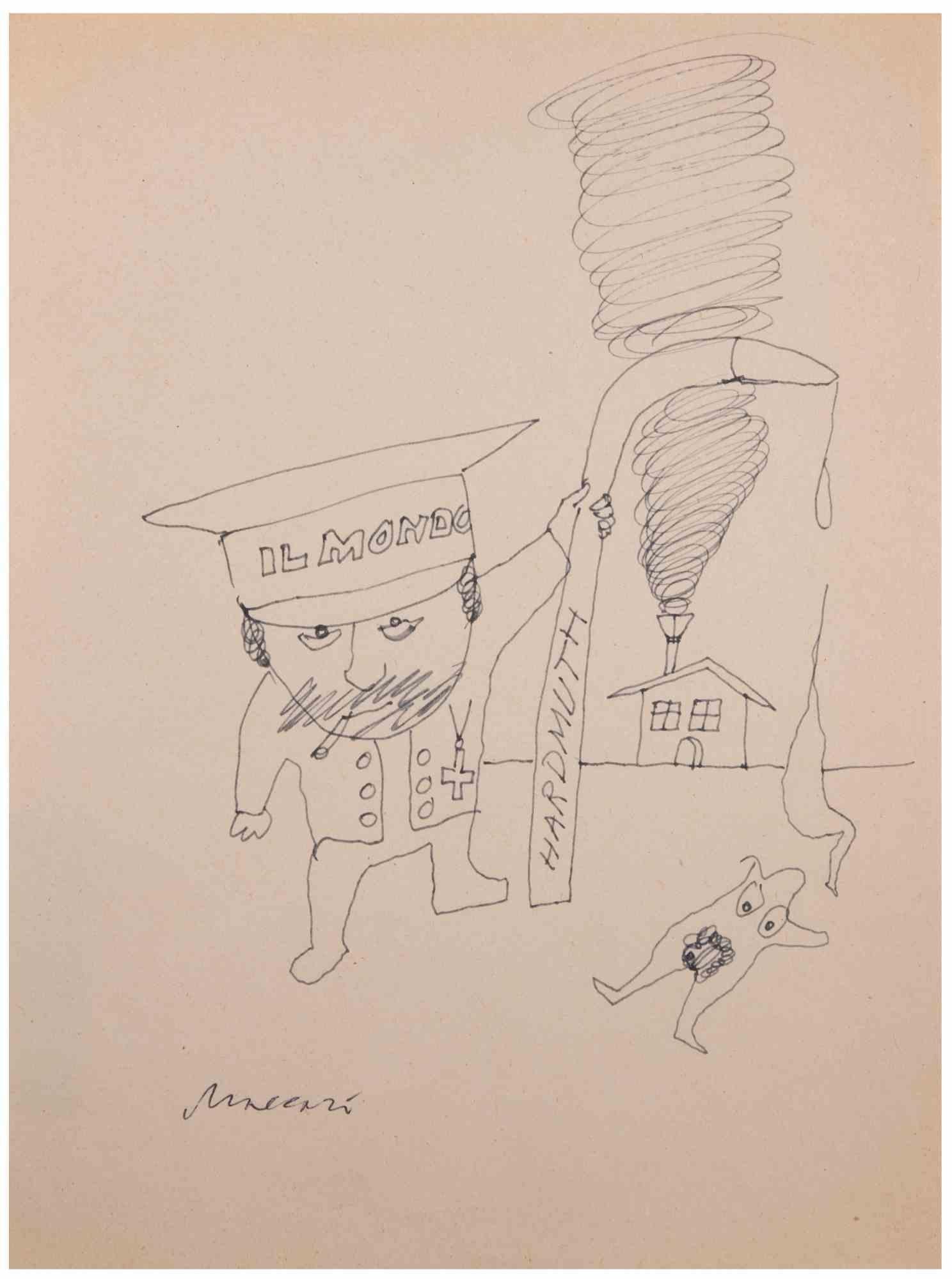 Il Mondo - Drawing by Mino Maccari - 1960s