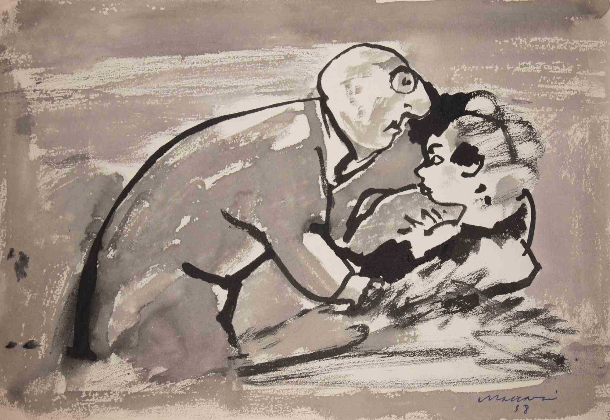 The Couple - Drawing by Mino Maccari - 1958
