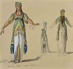 Estudio para un traje - Acuarela de Eugène Lacoste - 1869