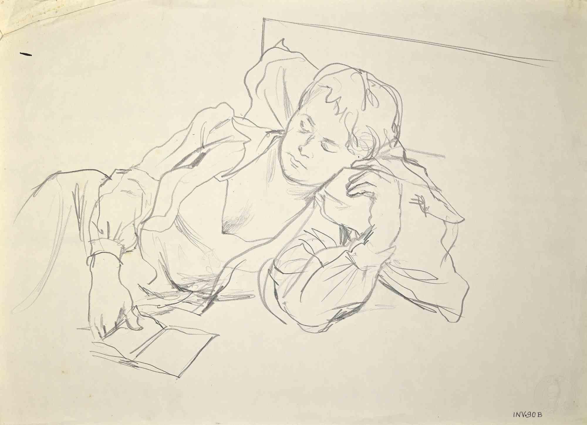 Ragazza addormentata - Disegno di Mino Maccari - 1930