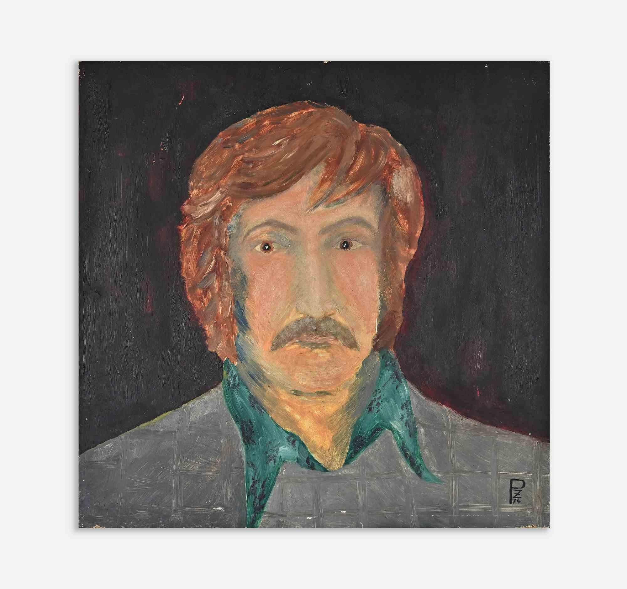 Portrait d'homme - Tempera sur carton - 1974