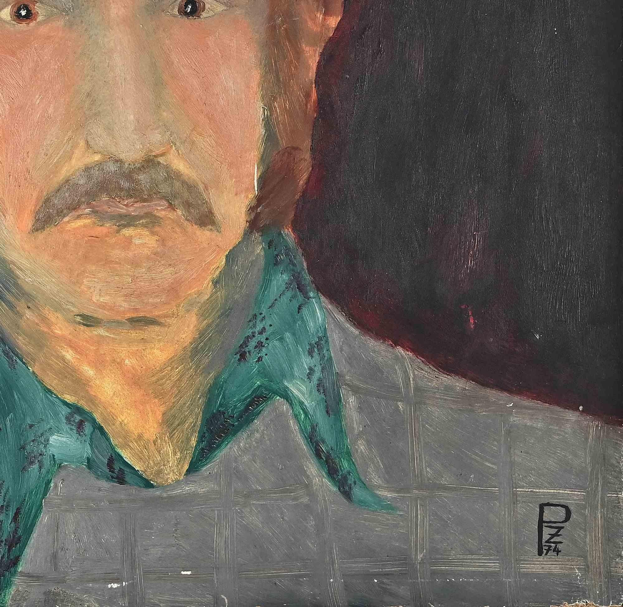 Portrait of Man - Tempera on Board - 1974 - Art by Unknown