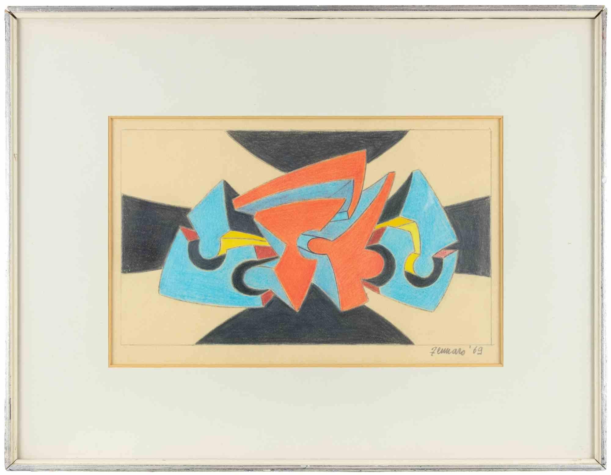 Pastel à l'huile sur papier réalisé en 1969.

Signé et daté au crayon en bas à droite.

Dédicacé à la main, signé et daté (1971) au dos.

Comprend un cadre en bois cm. 43.5x52. 

Très bon état. 