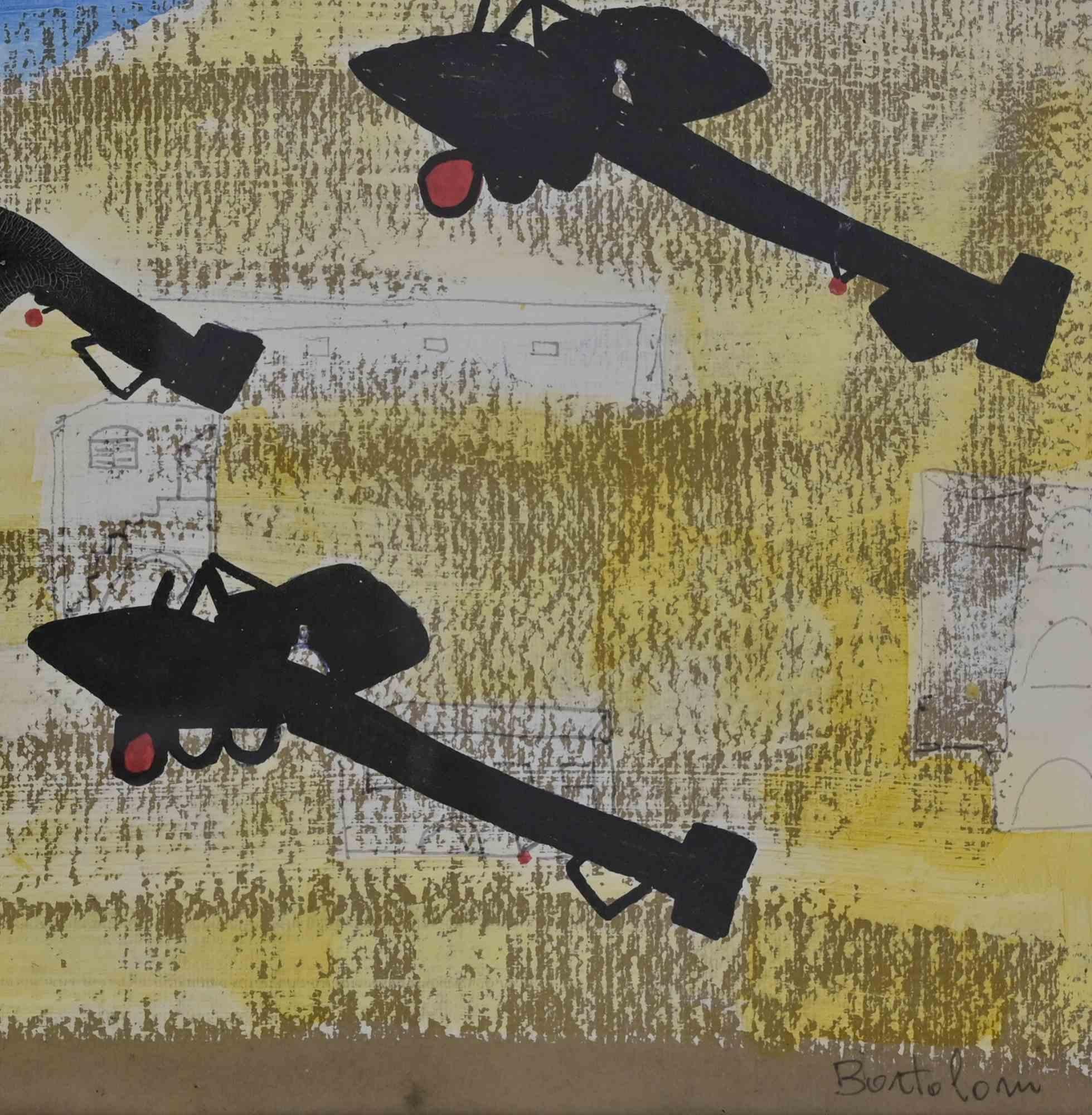 Three Planes in Flight - Drawing by Lillo Bartoloni - 1970s For Sale 1