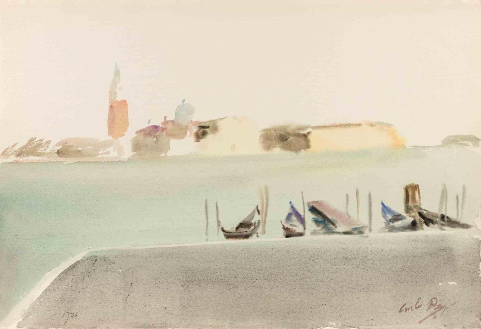 Ansicht von La Giudecca dal Molo, Venedig - Zeichnung von Carlo Ravagnan - 1976