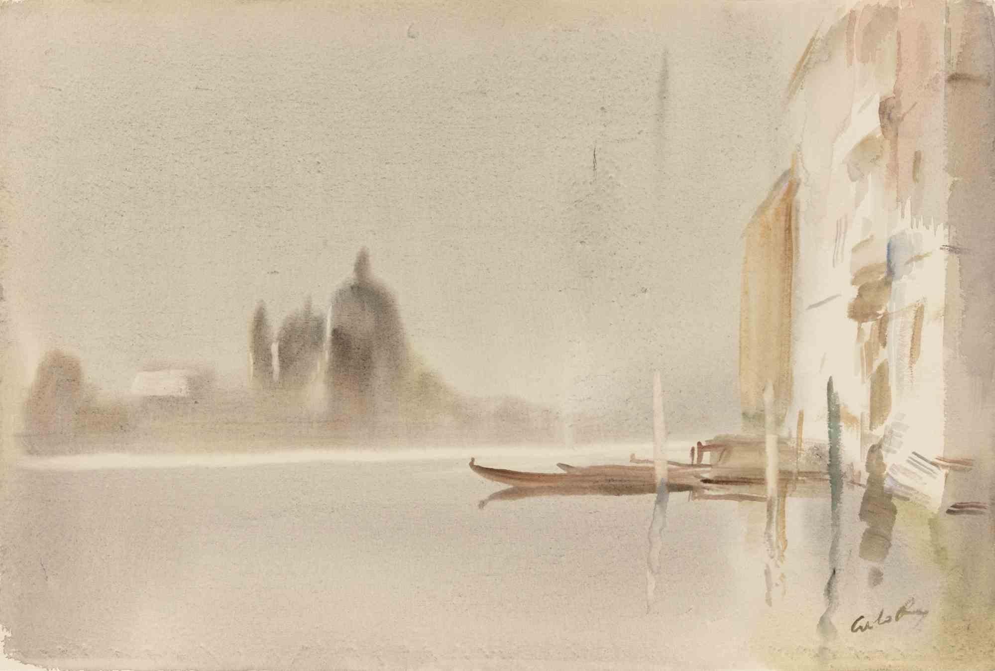 Ansicht des Traghetto Salute, Venedig - Zeichnung von Carlo Ravagnan - 1970er Jahre