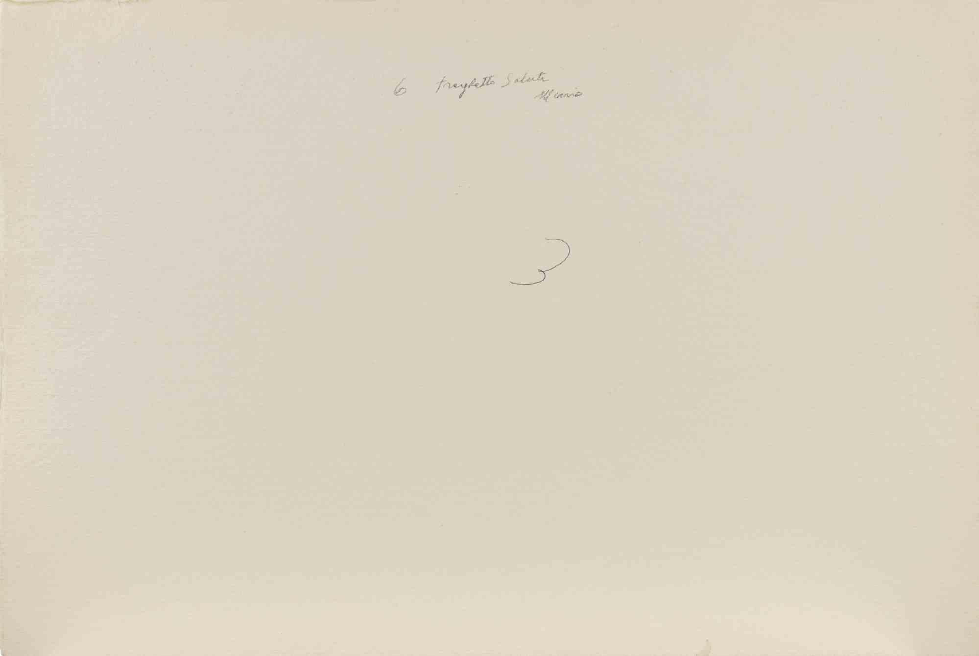View of Traghetto Salute, Venice - Drawing by Carlo Ravagnan - 1970s For Sale 1
