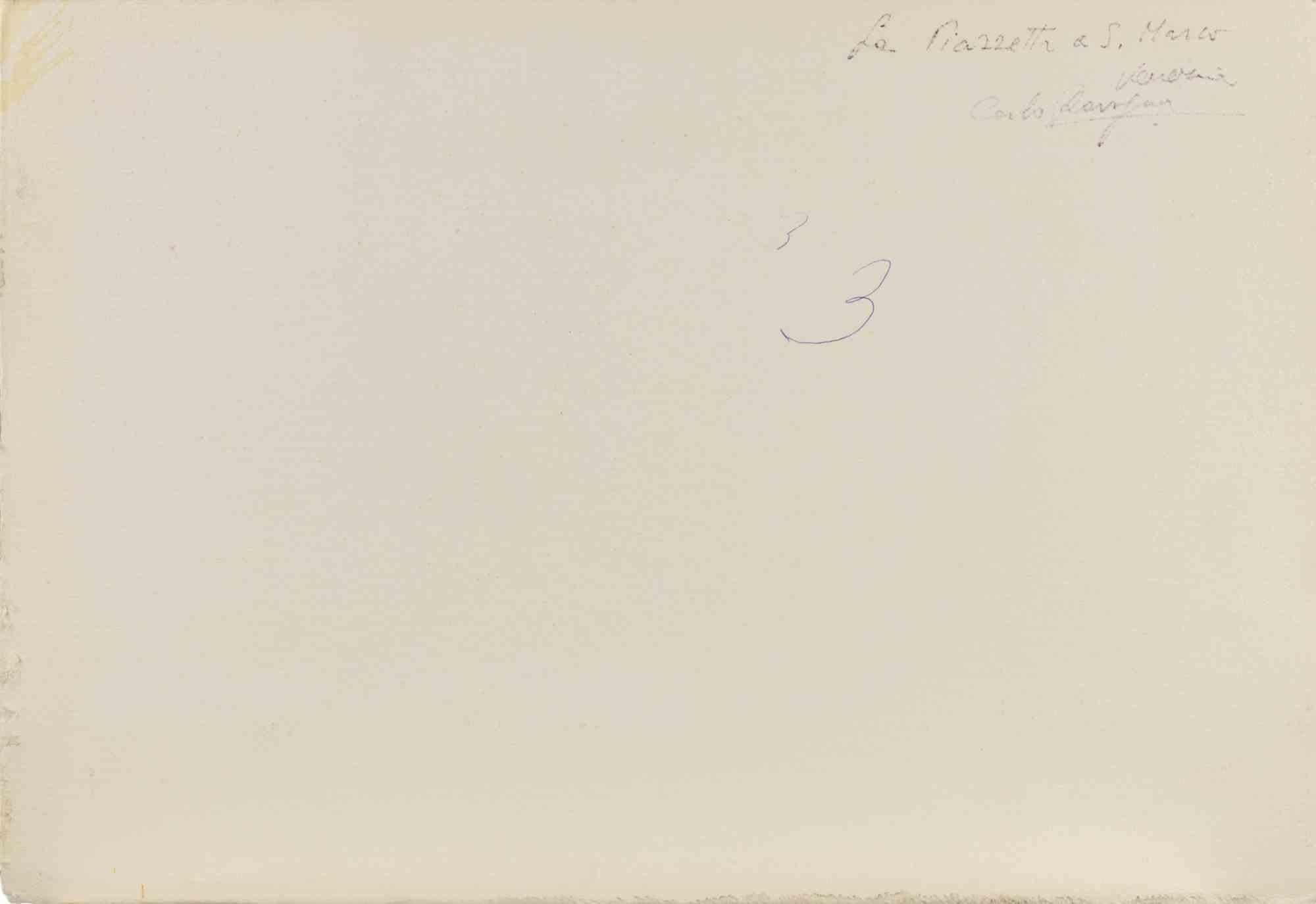Piazzetta a San Marco, Venice - Drawing by Carlo Ravagnan - 1970s For Sale 1