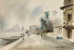 View of Riva Schiavoni, Venice - Drawing by Carlo Ravagnan - 1970s