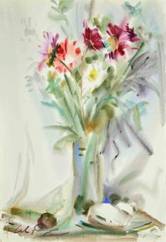 Vase of Flowers - Drawing by Carlo Ravagnan - 1969