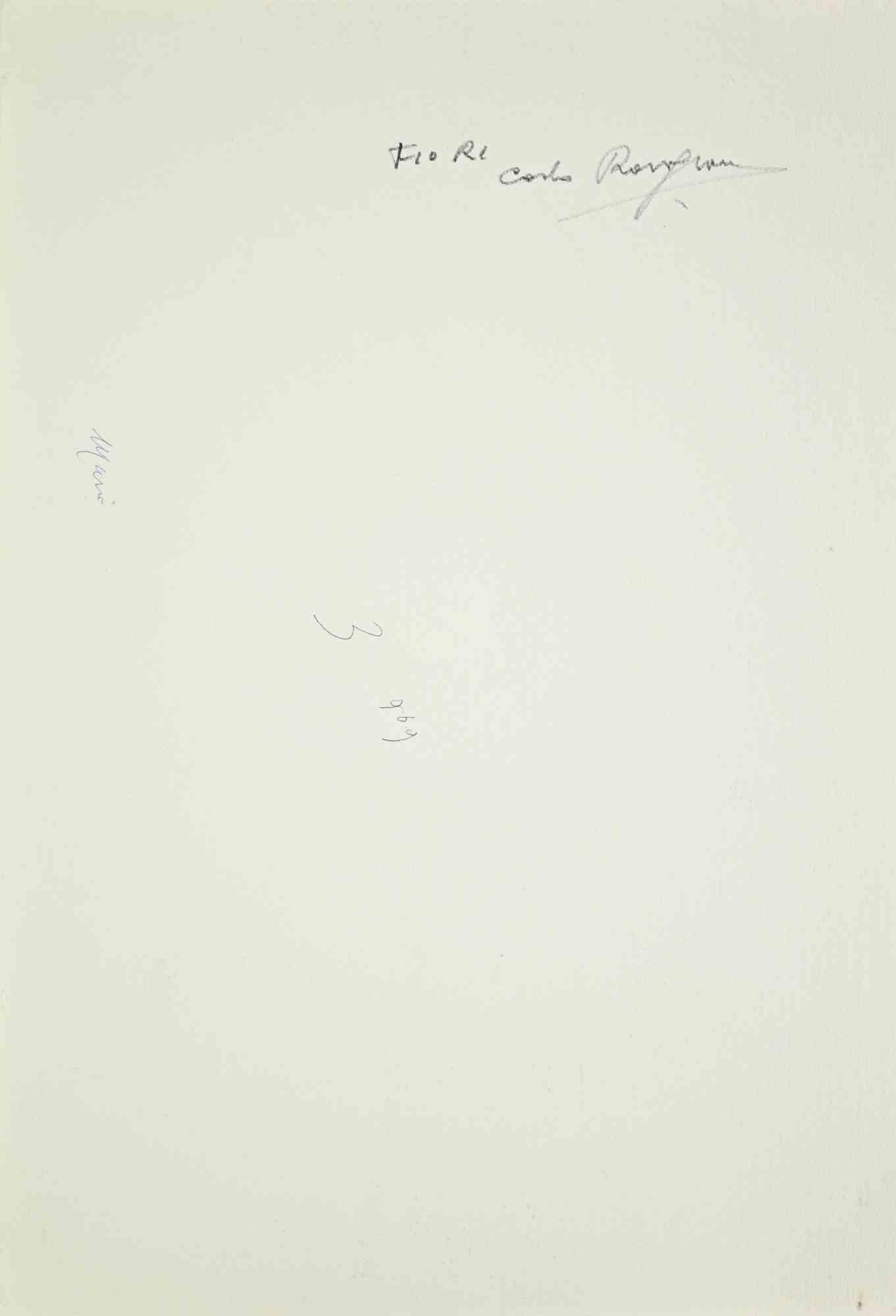 Vase of Flowers - Drawing by Carlo Ravagnan - 1969 For Sale 1