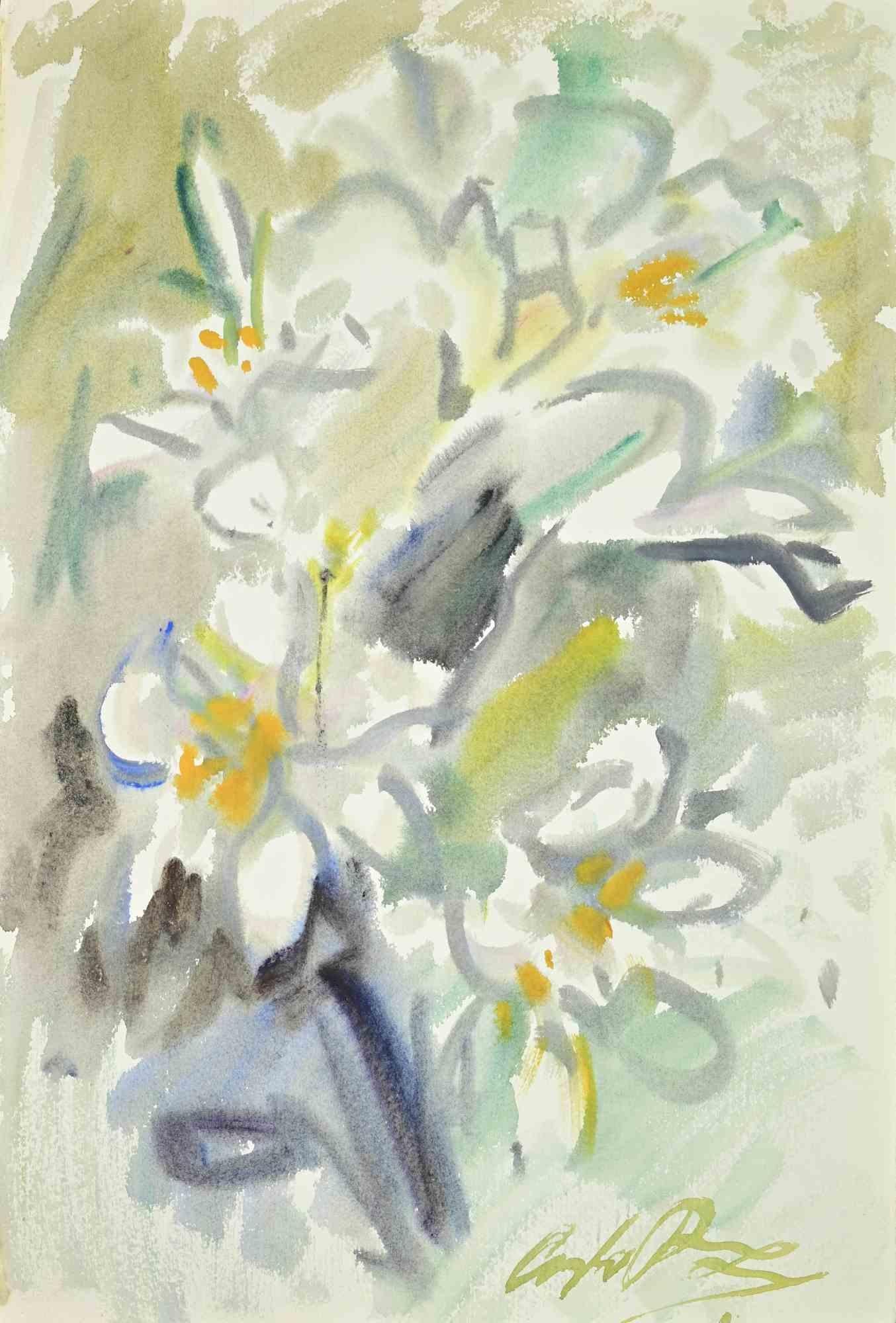 Bouquet de fleurs - Dessin de Carlo Ravagnan - années 1960