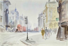 View of Piccadilly in London - Drawing by Carlo Ravagnan - 1975